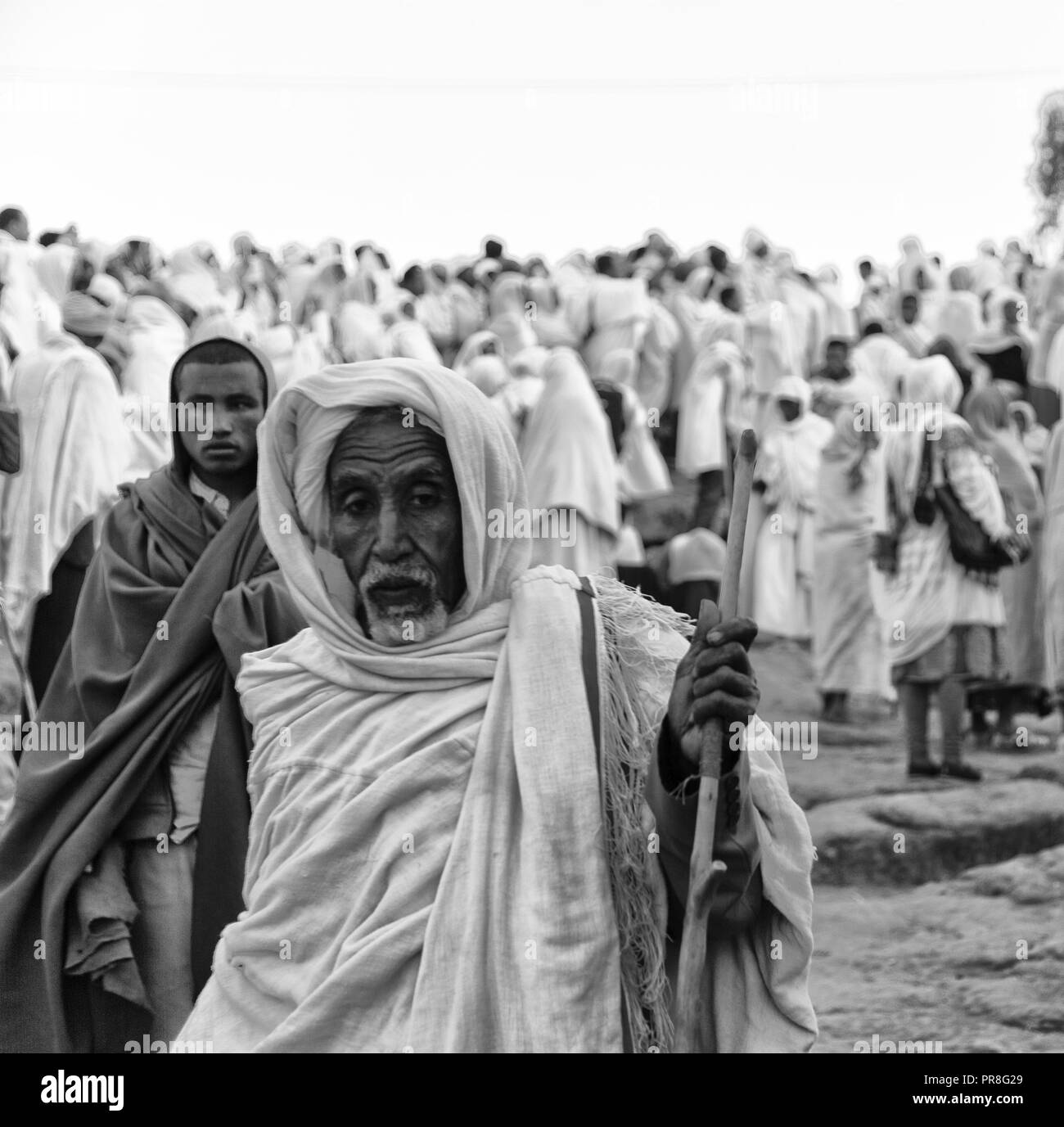 ETHIOPIA,LALIBELA-CIRCA  JANUARY 2018--unidentified people in crowd of  the genna celebration Stock Photo