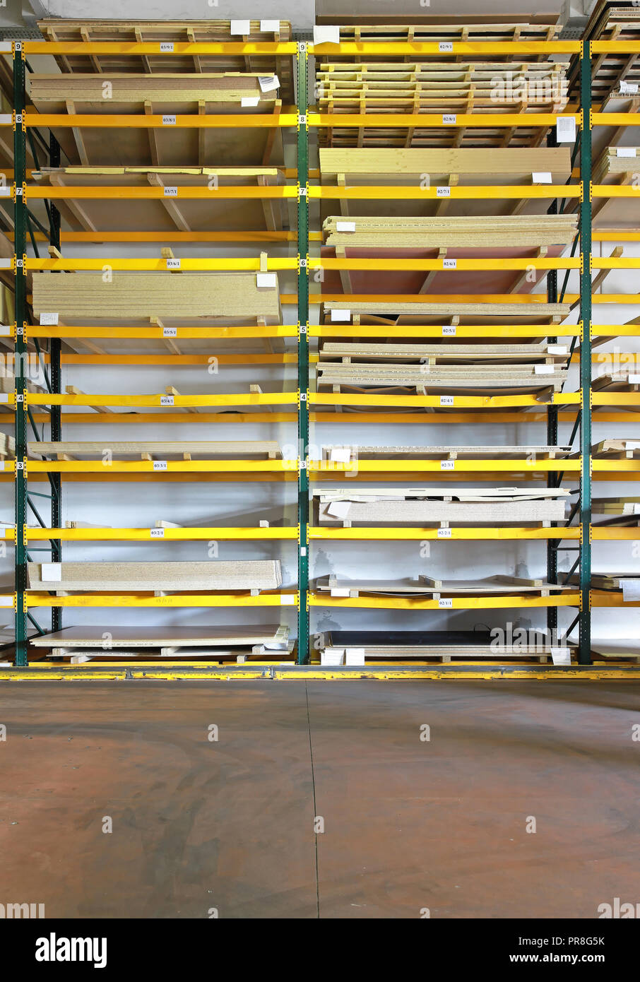 Wood and plank boards in home depot warehouse Stock Photo