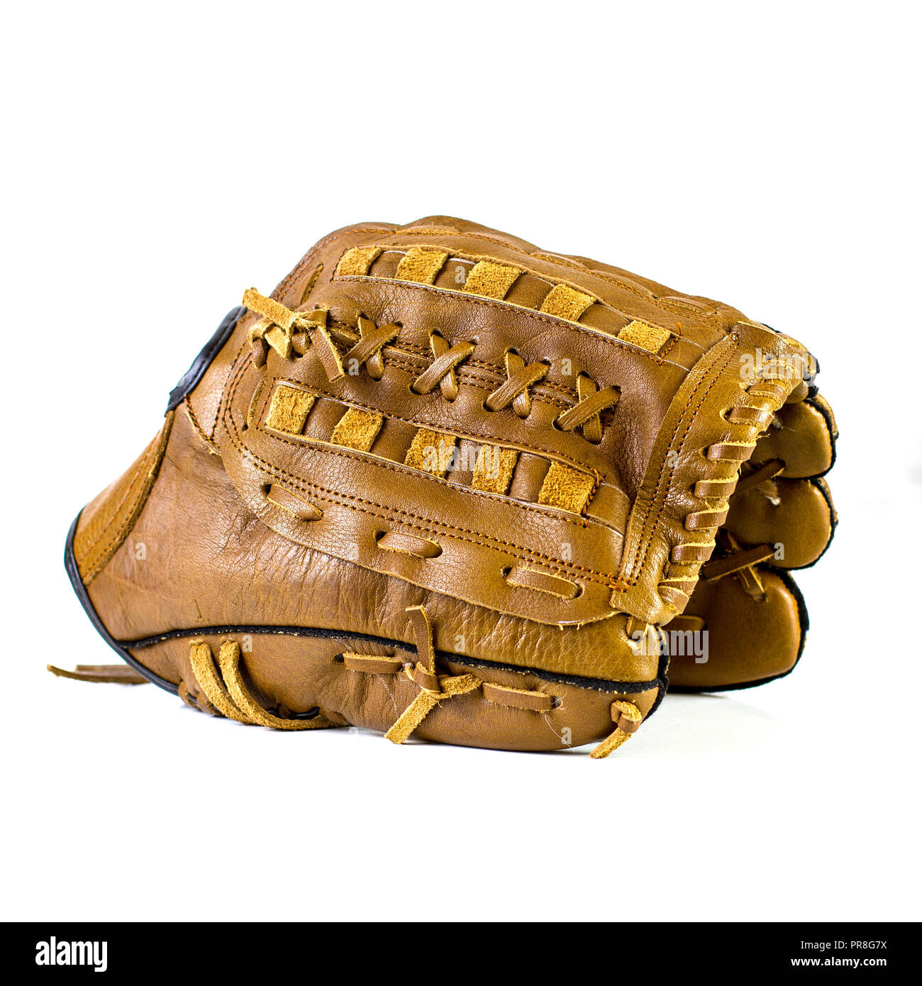 vintage leather traditional brown baseball glove mitt Stock Photo