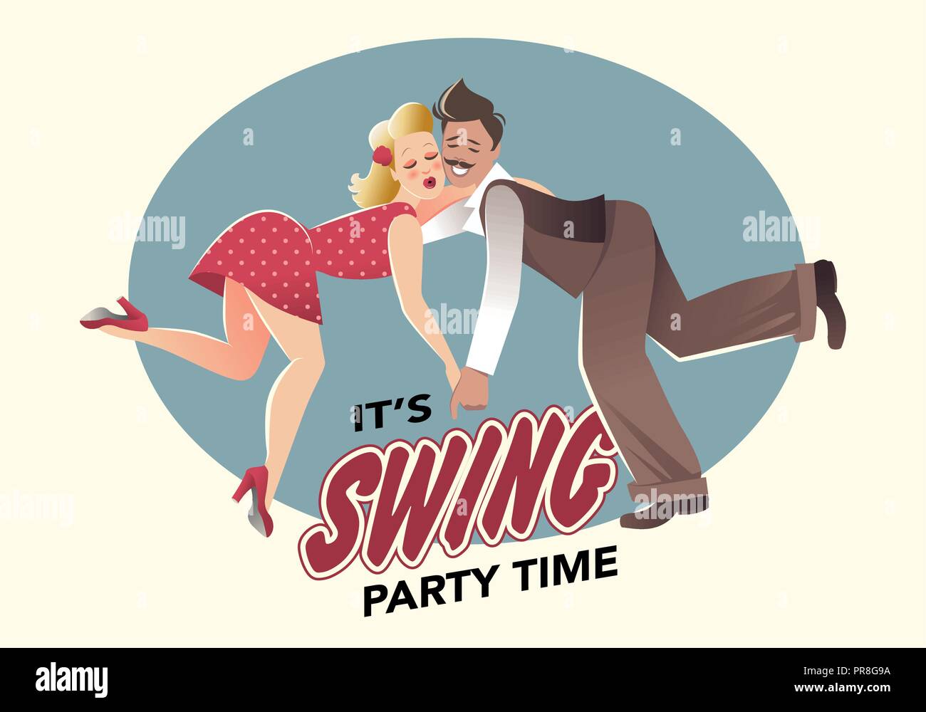 Funny couple dressed in retro style dancing swing or lindy hop Stock Vector