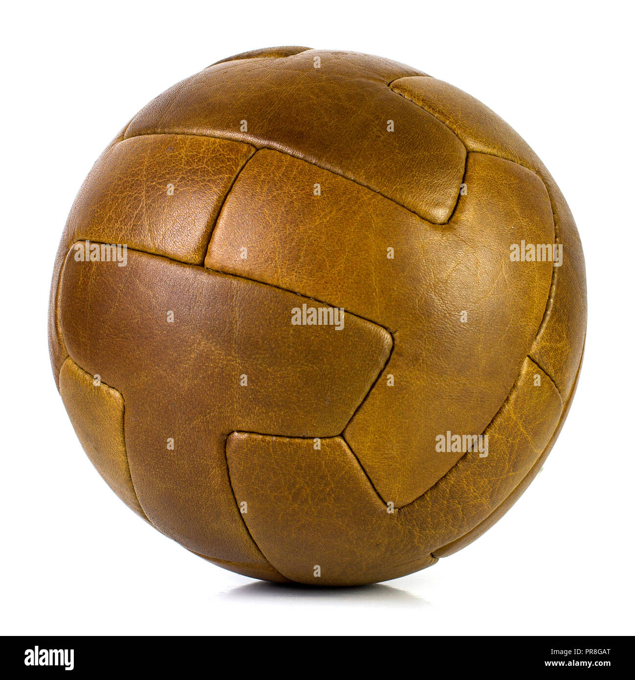vintage leather T Panel soccer ball football ball Stock Photo