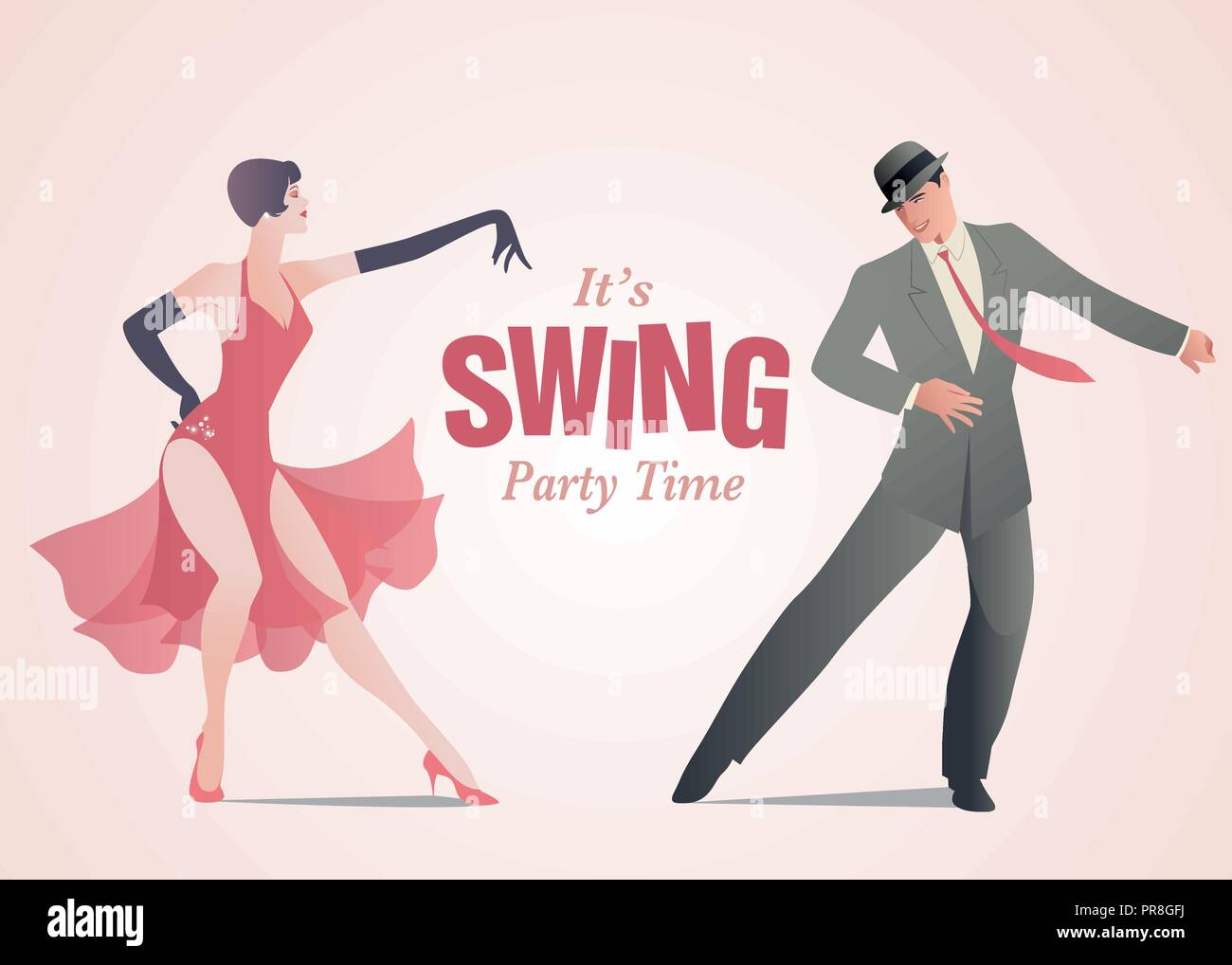 Elegant couple dressed in 1950s clothes style, dancing jazz or swing Stock Vector