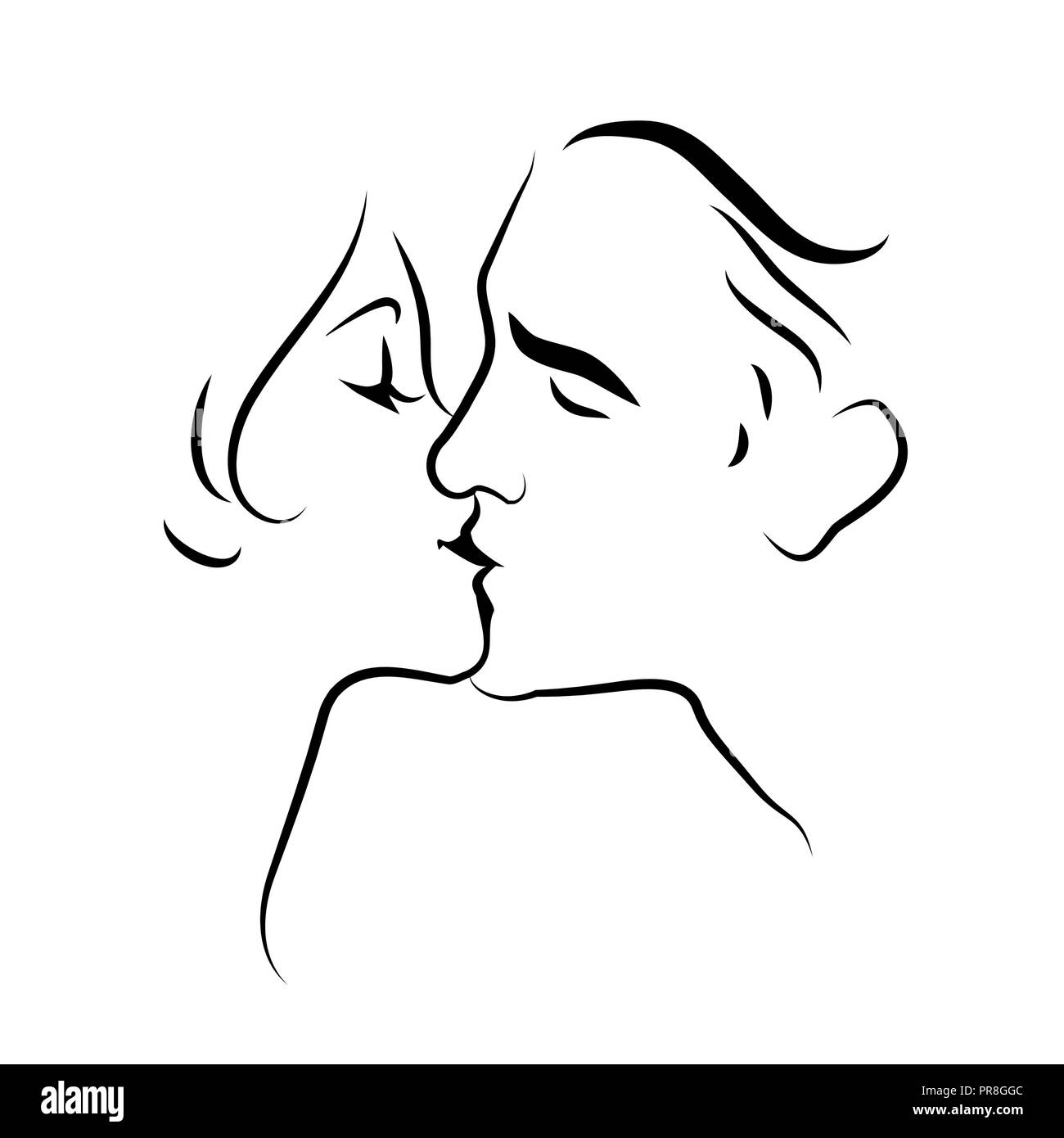 Romantic Kissing Couple Drawing Stock Vector Image & Art - Alamy