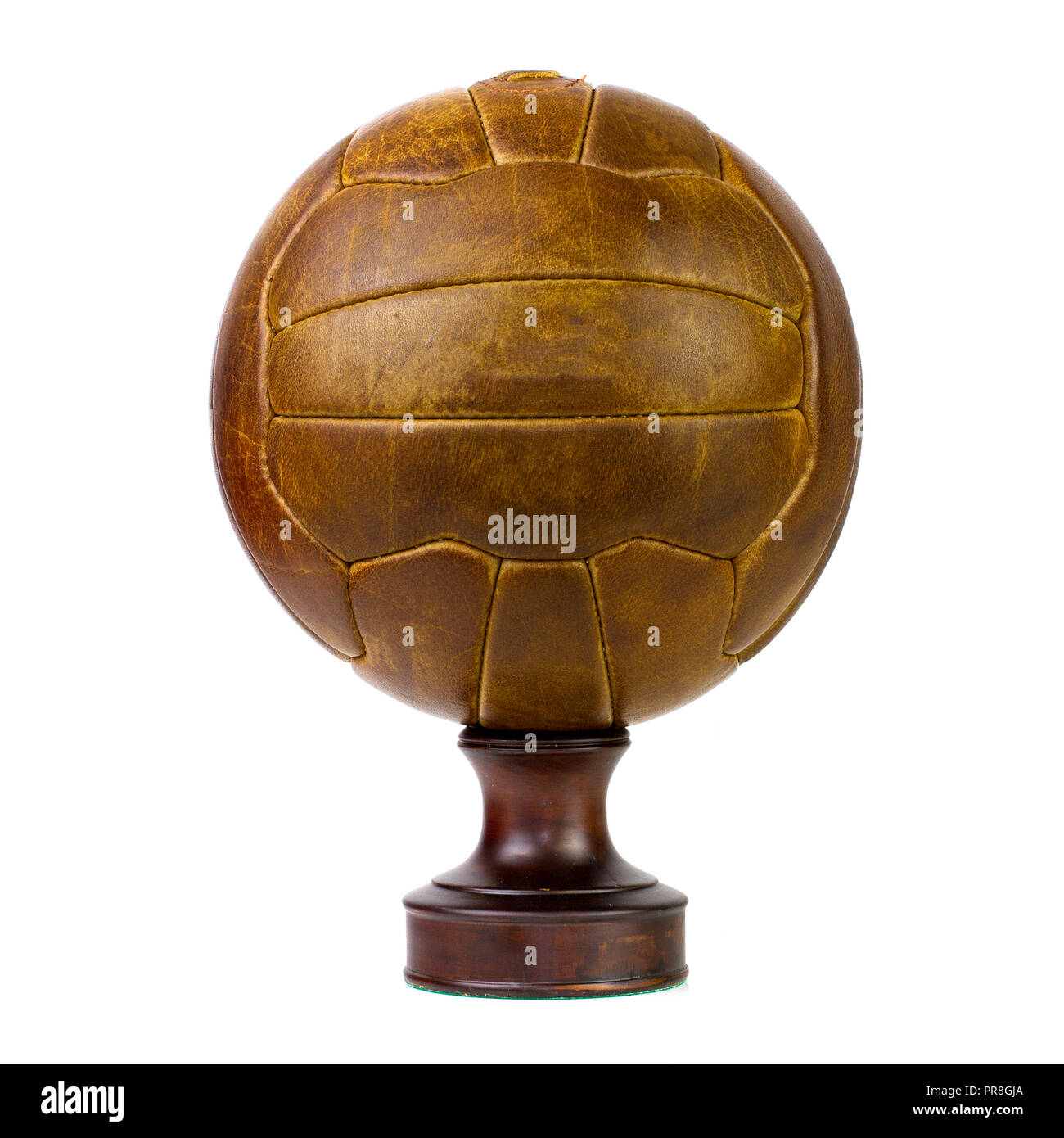 vintage lace up leather football soccer ball Stock Photo