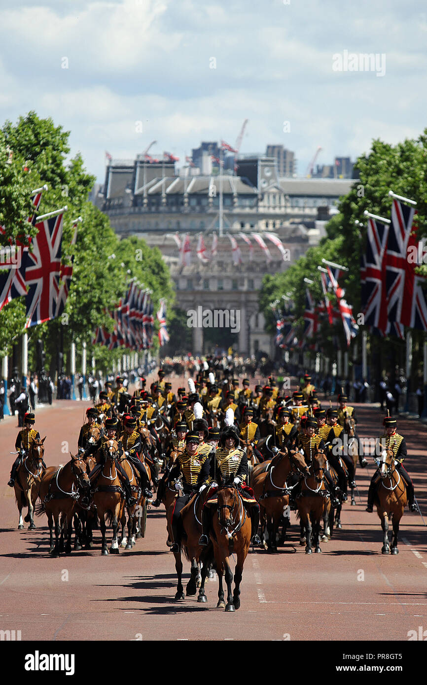 King's Troop, of the Royal Horse Artillery regiment at the 2017 Trooping the Colour in the Mall, London, England. Stock Photo