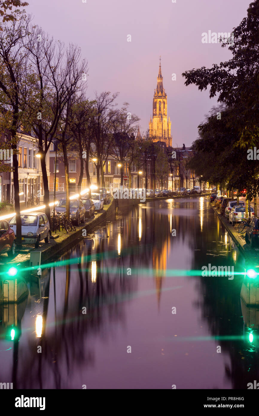 Panorama of Delft at evening. Delft, South Holland, Netherlands. Stock Photo