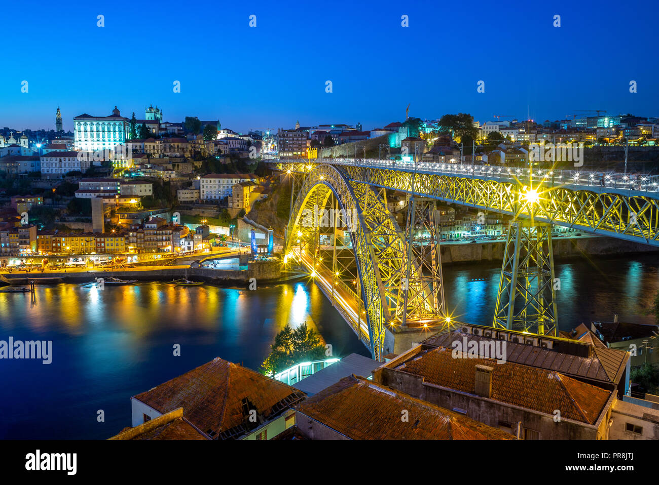 cityscape of porto in portugal with luiz I bridge Stock Photo