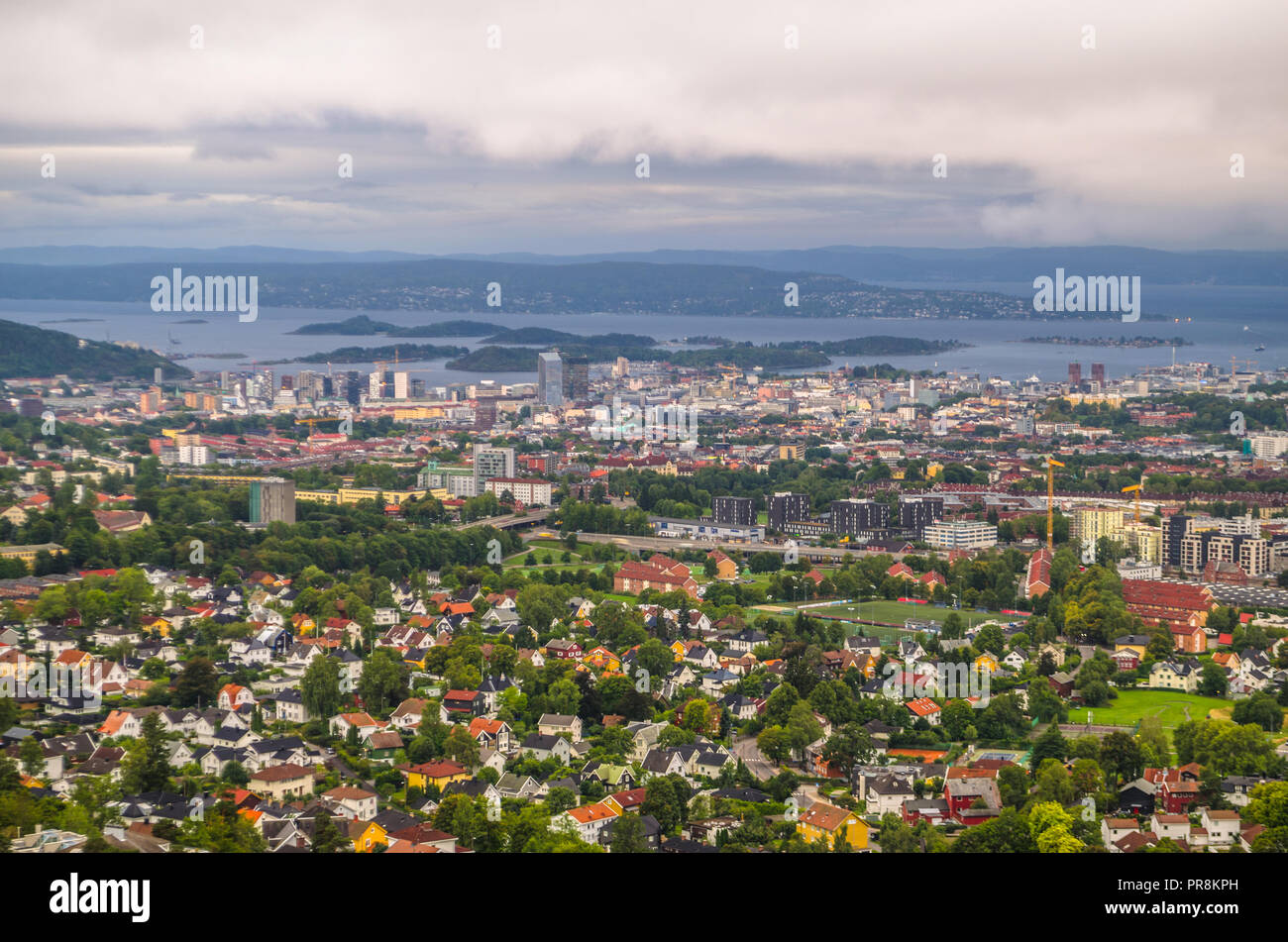 Central part of Oslo, viewed from Grefsenkollen viewpoint. Stock Photo