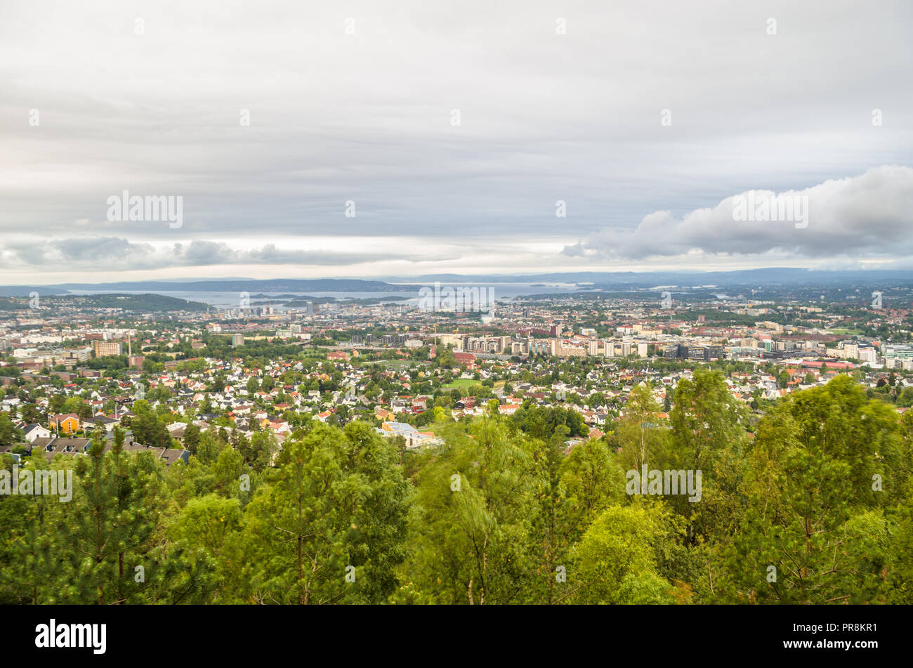 Central part of Oslo, viewed from Grefsenkollen viewpoint. Stock Photo