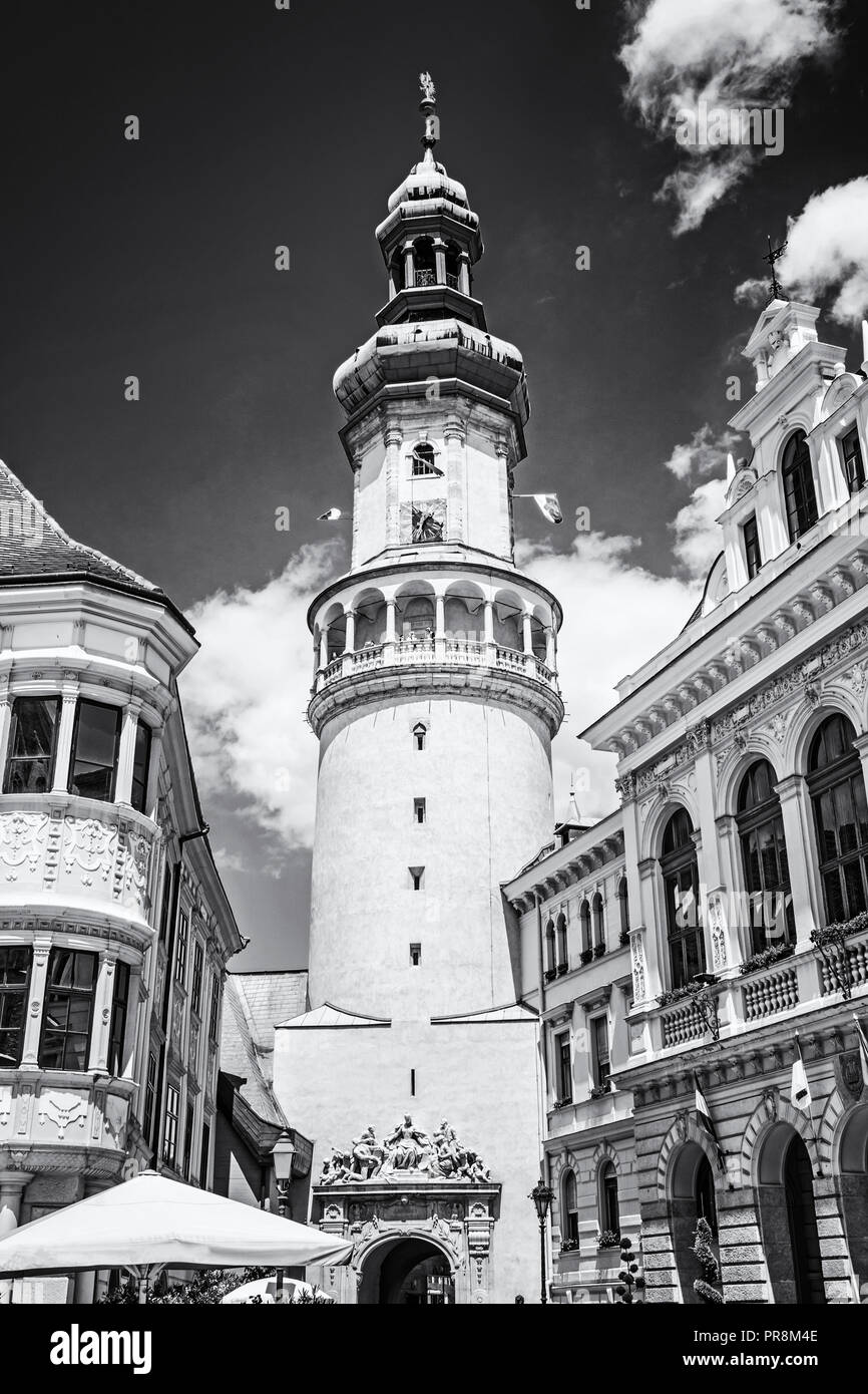 Famous Fire tower in Sopron, Hungary. Travel destination. Architectural