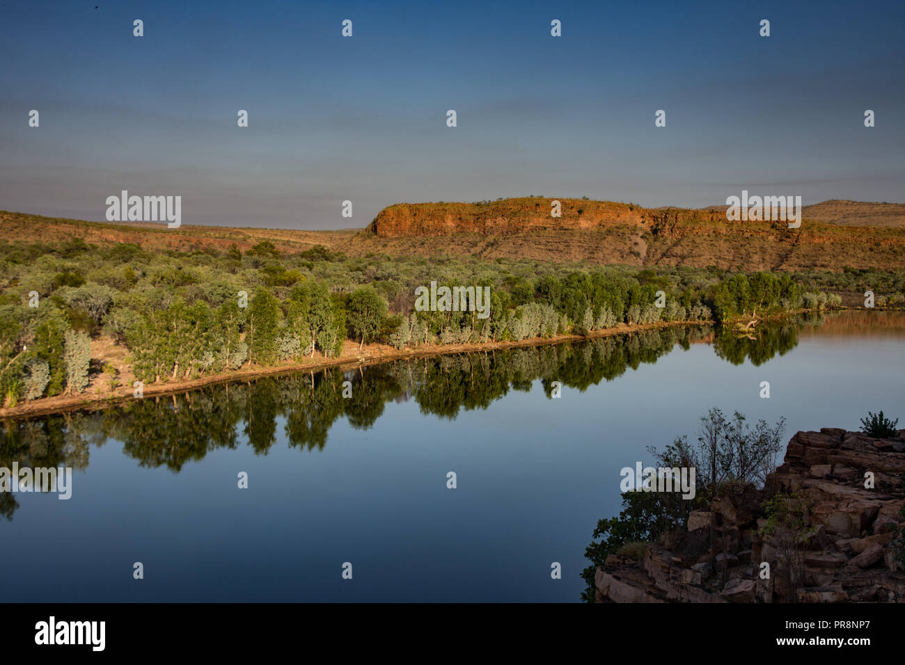 Chamberlain Gorge, Kimberley, Western Australia. Water reflecting sky and trees Stock Photo