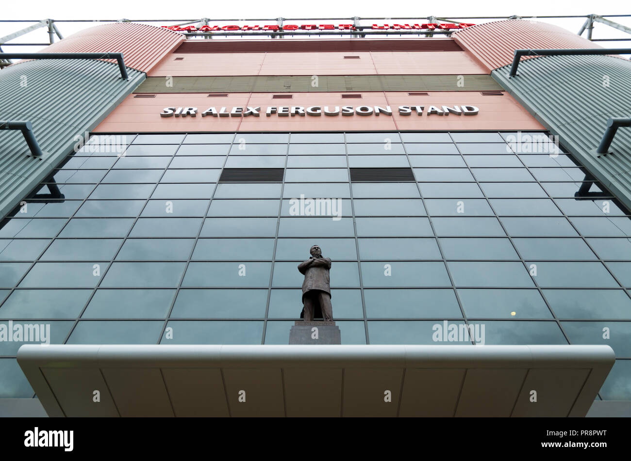 Statue of Sir Alex Fergusson at Old Trafford, home to Manchester United FC Stock Photo