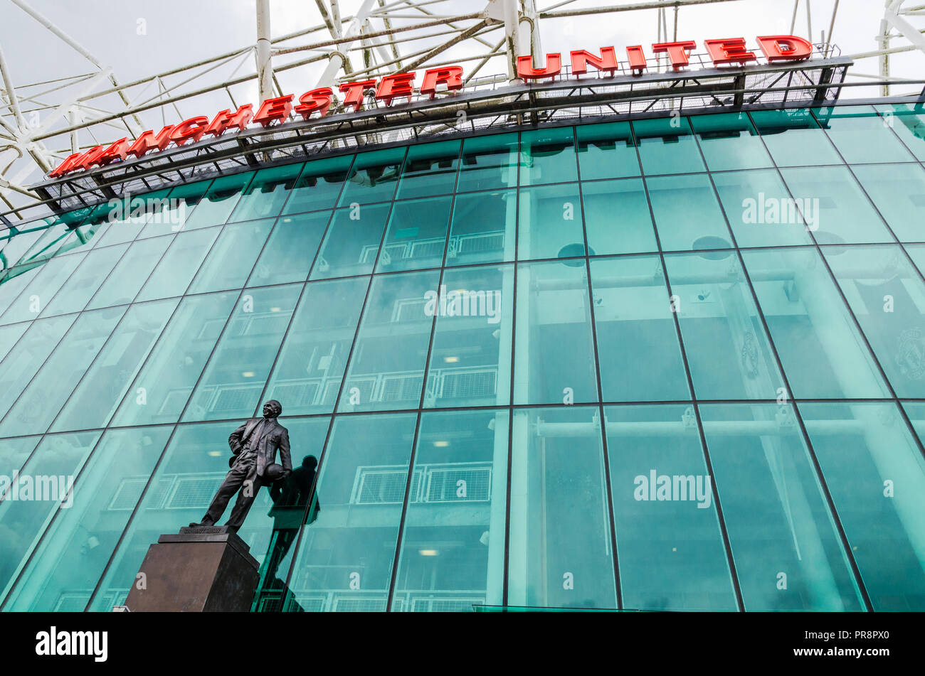 Sir Matt Busby Statue Outside Old Trafford, Home of Manchester United Football Club, England, United Kingdom Stock Photo