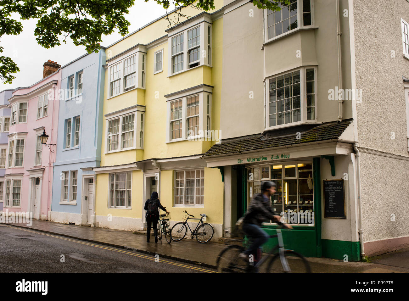 Holywell Street in Oxford, England and The Alternative Tuck Shop, a