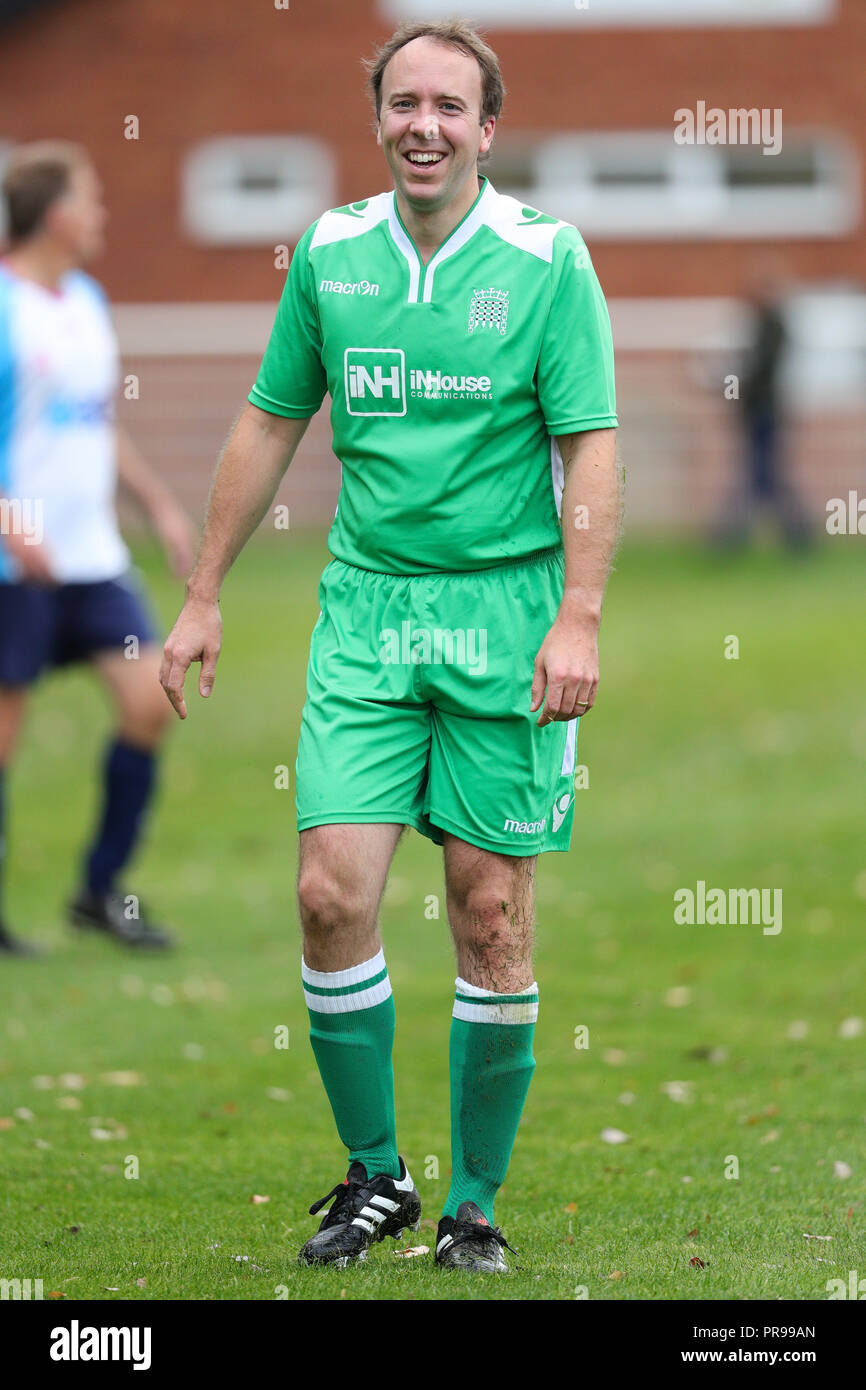 Health And Social Care Secretary Matt Hancock During The Journalists V Mps Football Match At The Birmingham County Fa Ground In Great Barr As The Conservative Party Annual Conference Gets Underway At