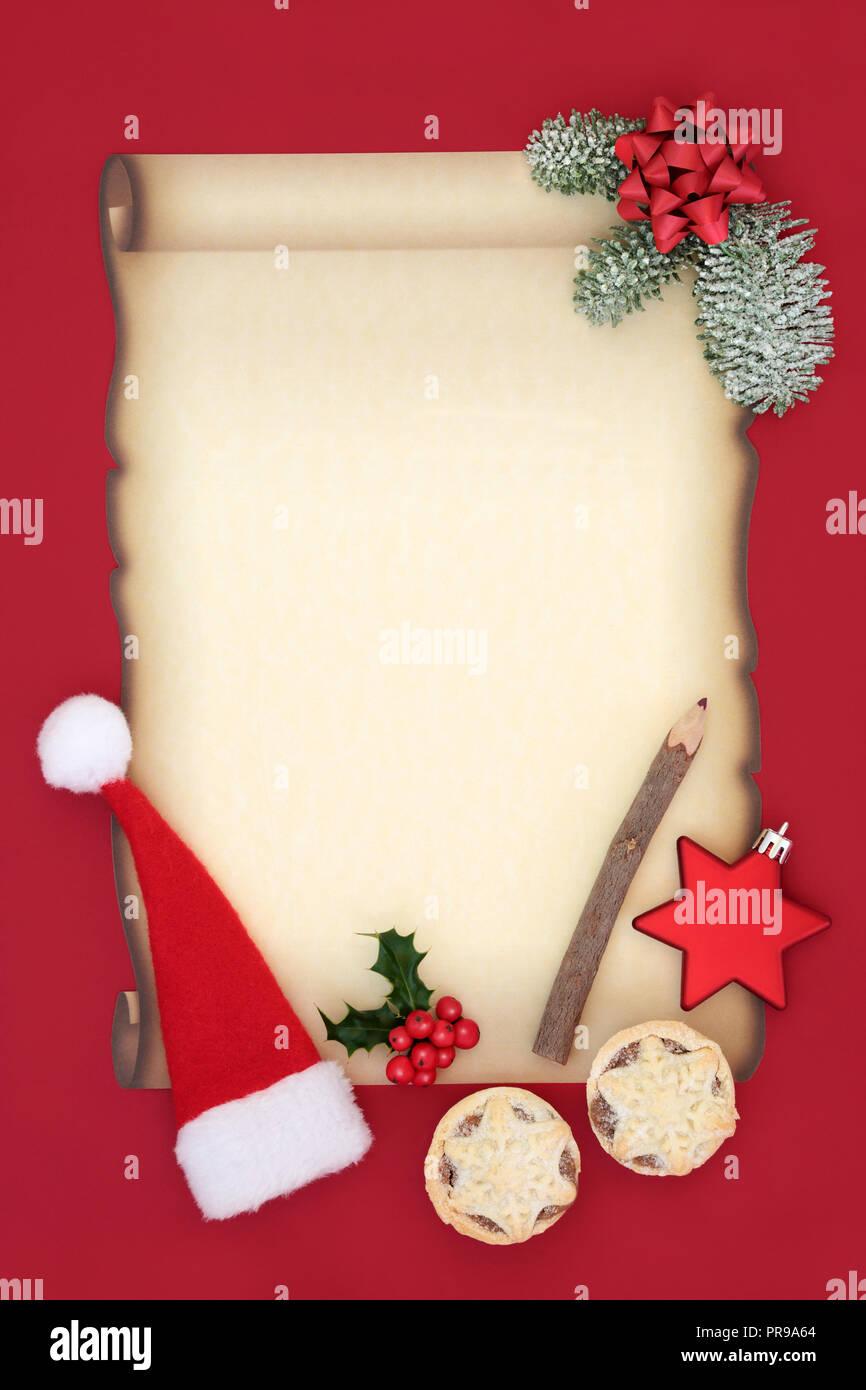 Letter to Father Christmas or invitation with blank parchment paper ...