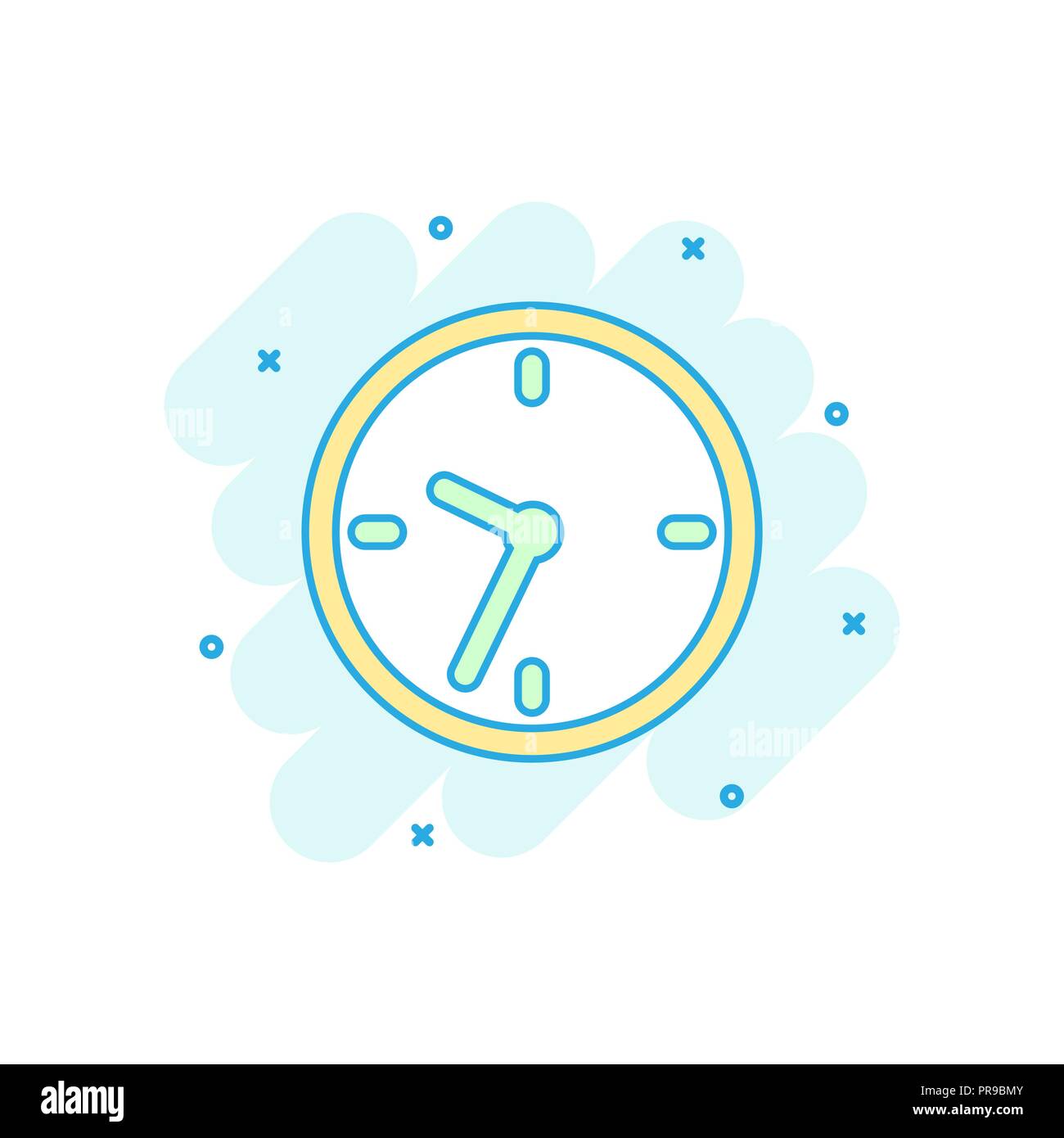 Cartoon colored alarm clock icon in comic style. Timer illustration