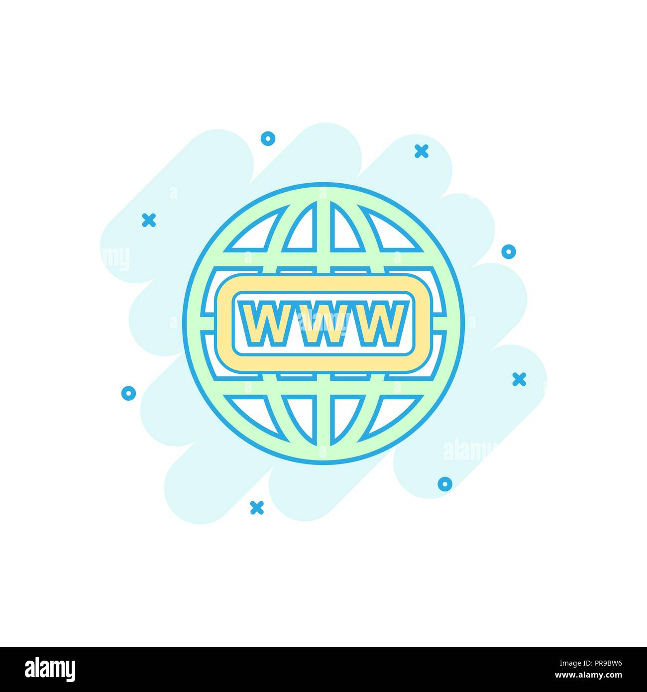 Cartoon colored go to web icon in comic style. Globe world illustration