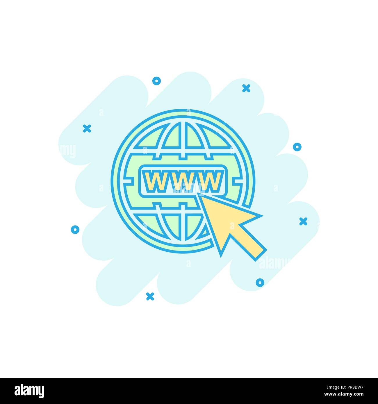 Cartoon colored go to web icon in comic style. Globe world illustration
