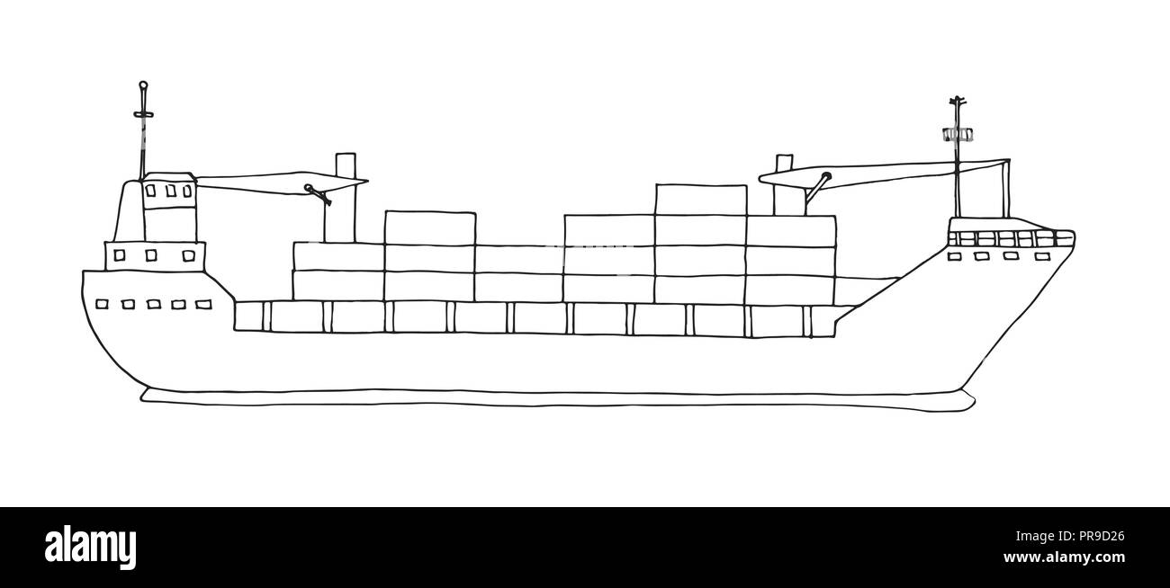 Sketch of cargo ship isolated on white background. Vector Stock Vector ...