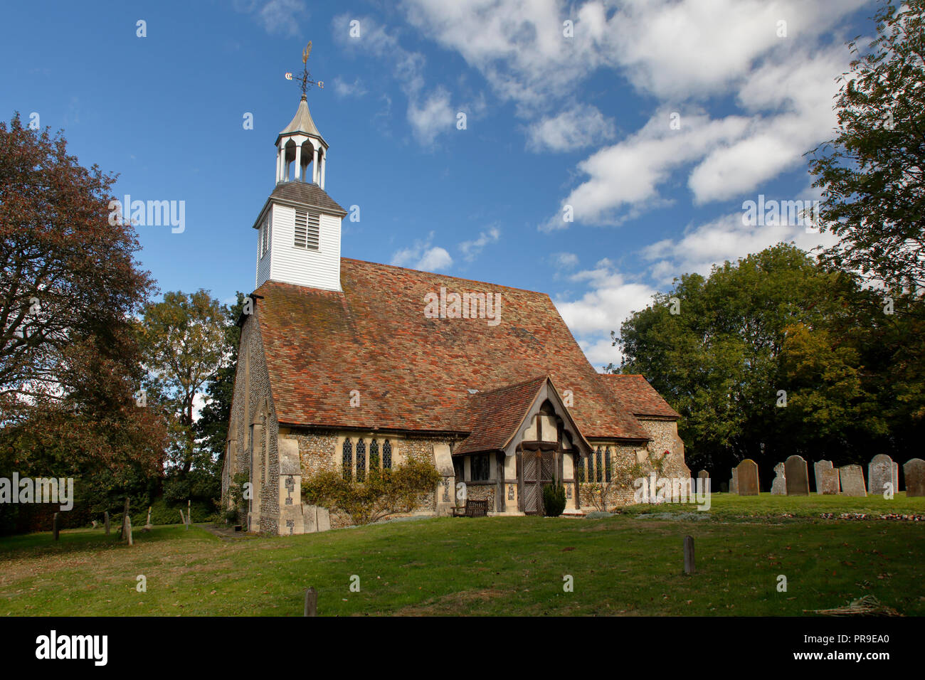 Parish Church of St Simon & St Jude, Quendon near Saffron Waldon on a sunny autumn day Stock Photo