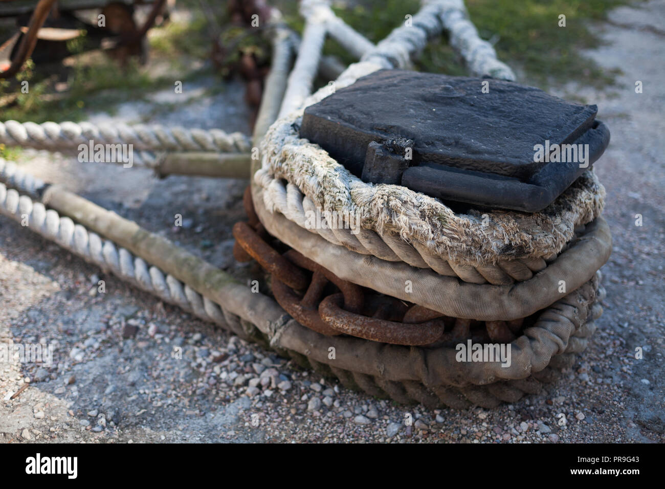 the ship is moored to a dock ladder rope chain Stock Photo - Alamy