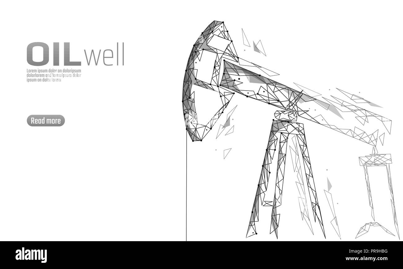 Oil well rig juck low poly business concept. Finance economy polygonal petrol production. Petroleum