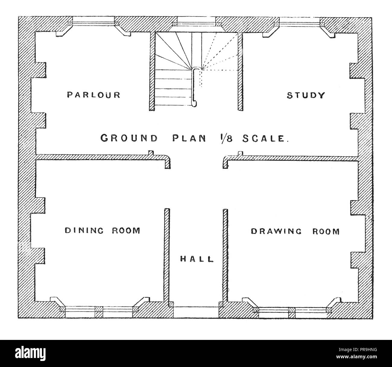 19th century illustration of plan of a villa. Published in 'The Practical Magazine, an Illustrated Cyclopedia of Industrial News, Inventions and Impro Stock Photo