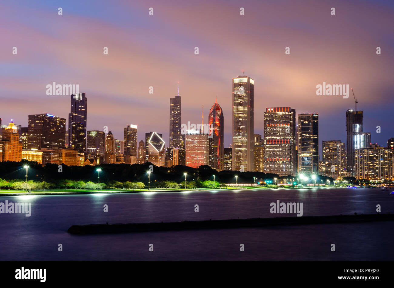 Long exposure of the Chicago Loop skyline Stock Photo