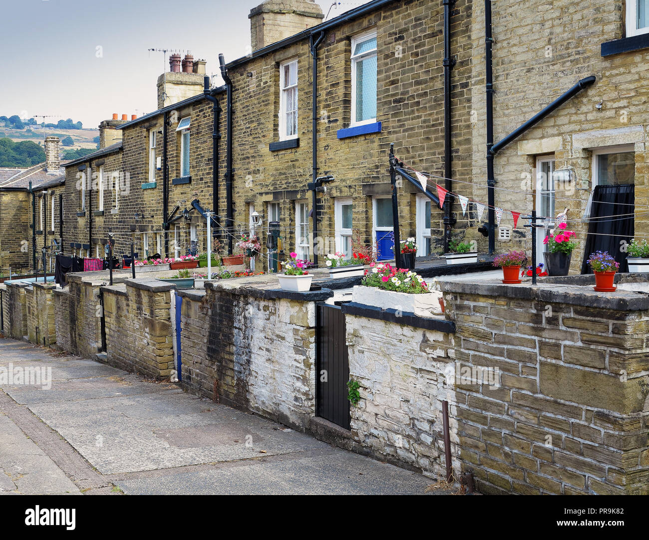 Colourful back yards in Saltaire, Shipley, Yorkshire Stock Photo