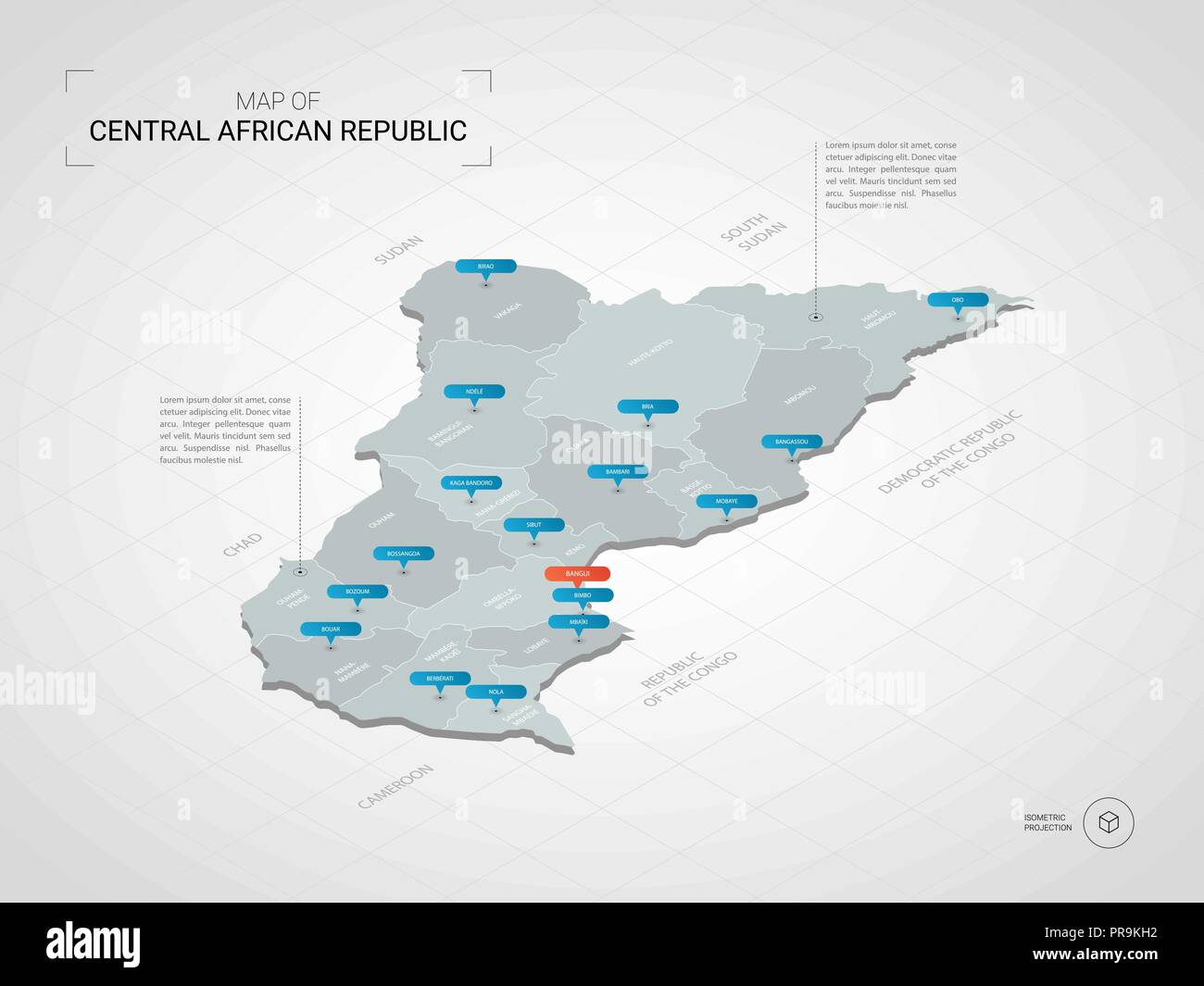 Isometric 3D Central African Republic map. Stylized vector map ...