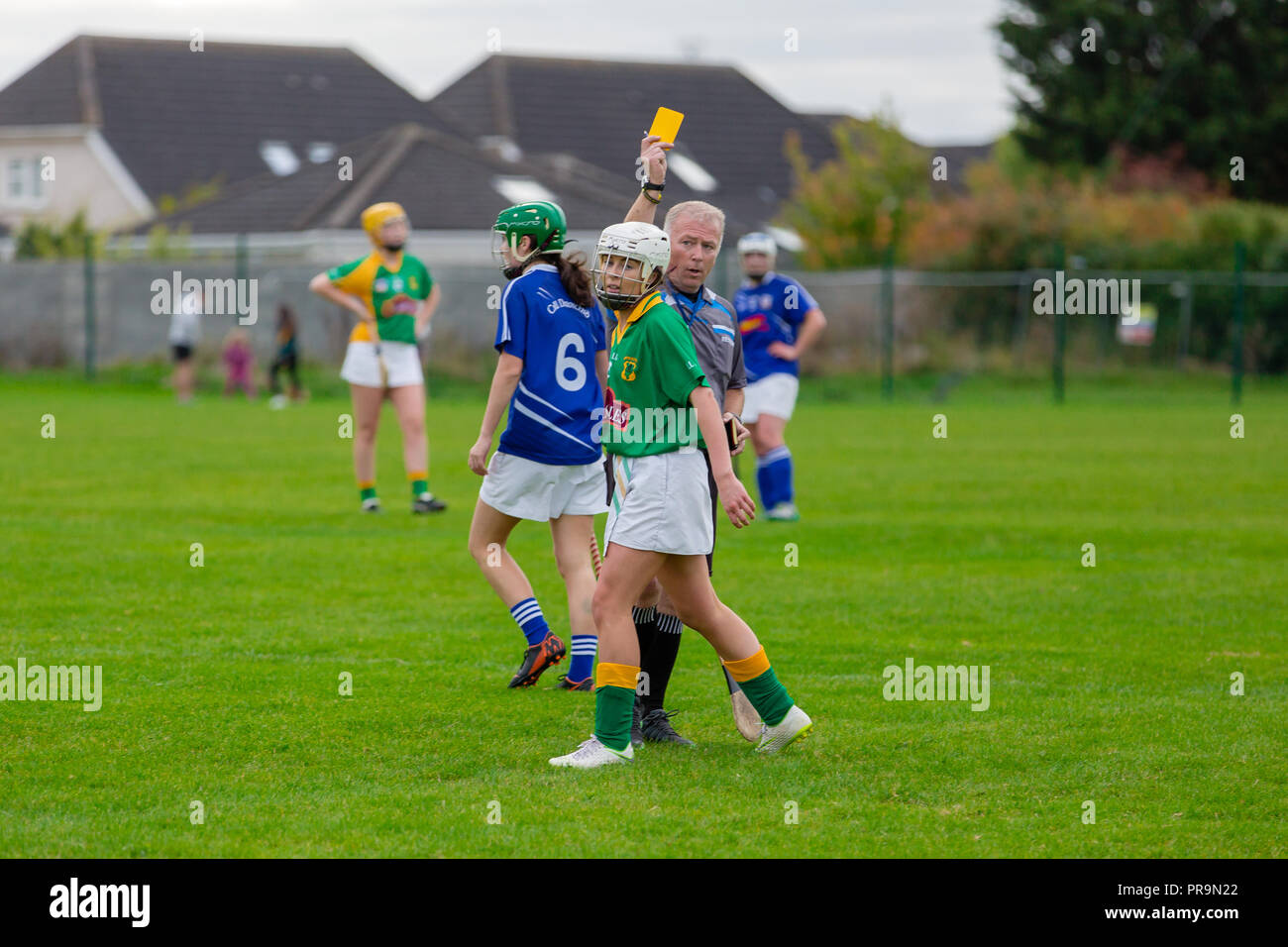 Ladies Kildare Junior Camogie Championship Final between Celbridge and Kilcock being played at the Kilcock GAA Club, County Kildare, Ireland. Stock Photo