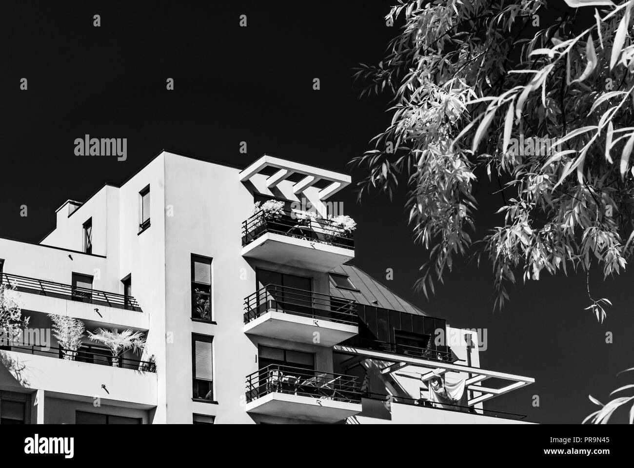 Modern apartment building in Strasbourg, infrared view, sunny day, France Stock Photo Alamy
