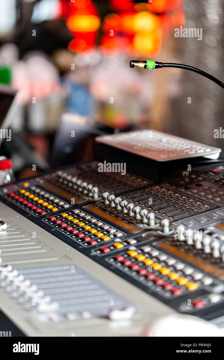 Mixing console of light equipment operator at the concert. Sound ...