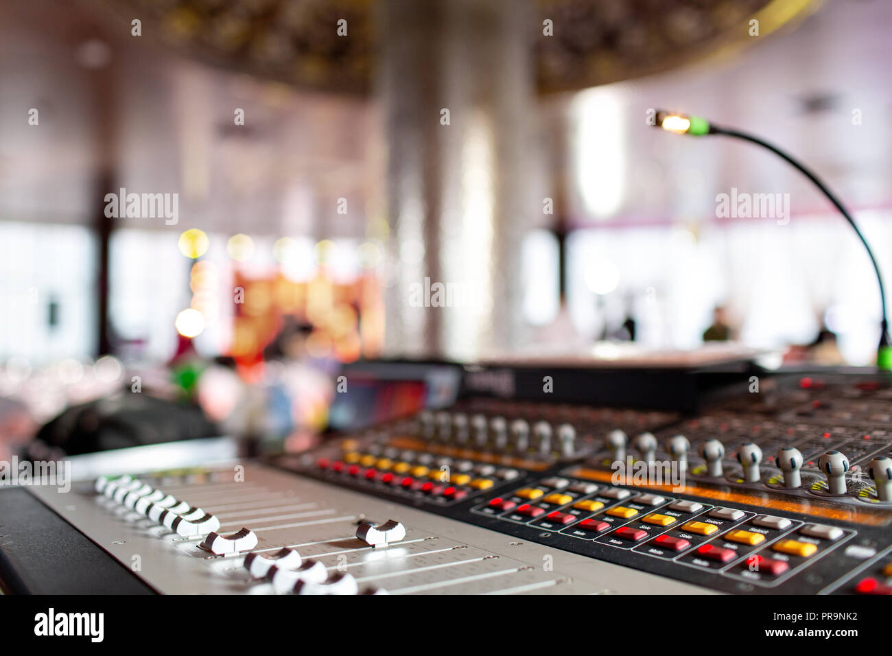 control Fader. Mixing console of light equipment operator at the