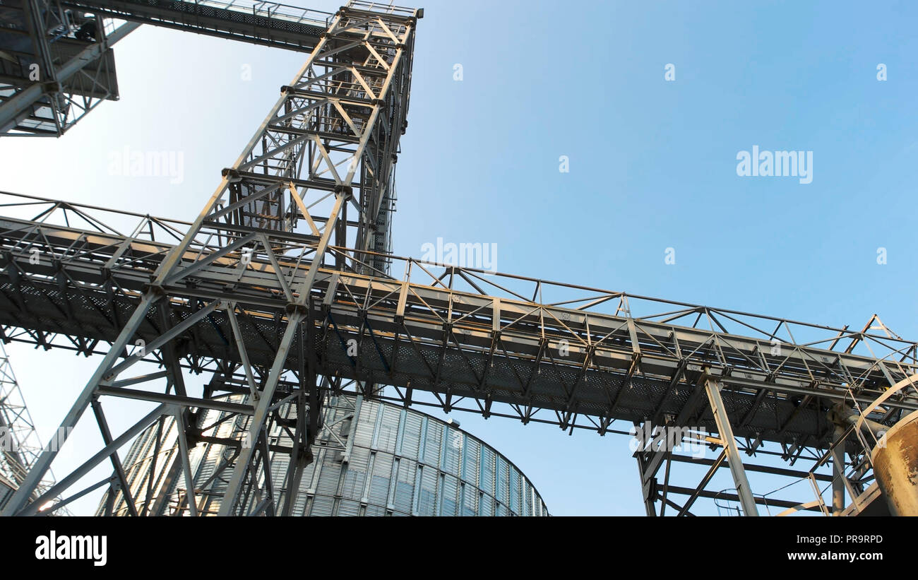 Steel construction frame and facility bin tanks. Stock Photo