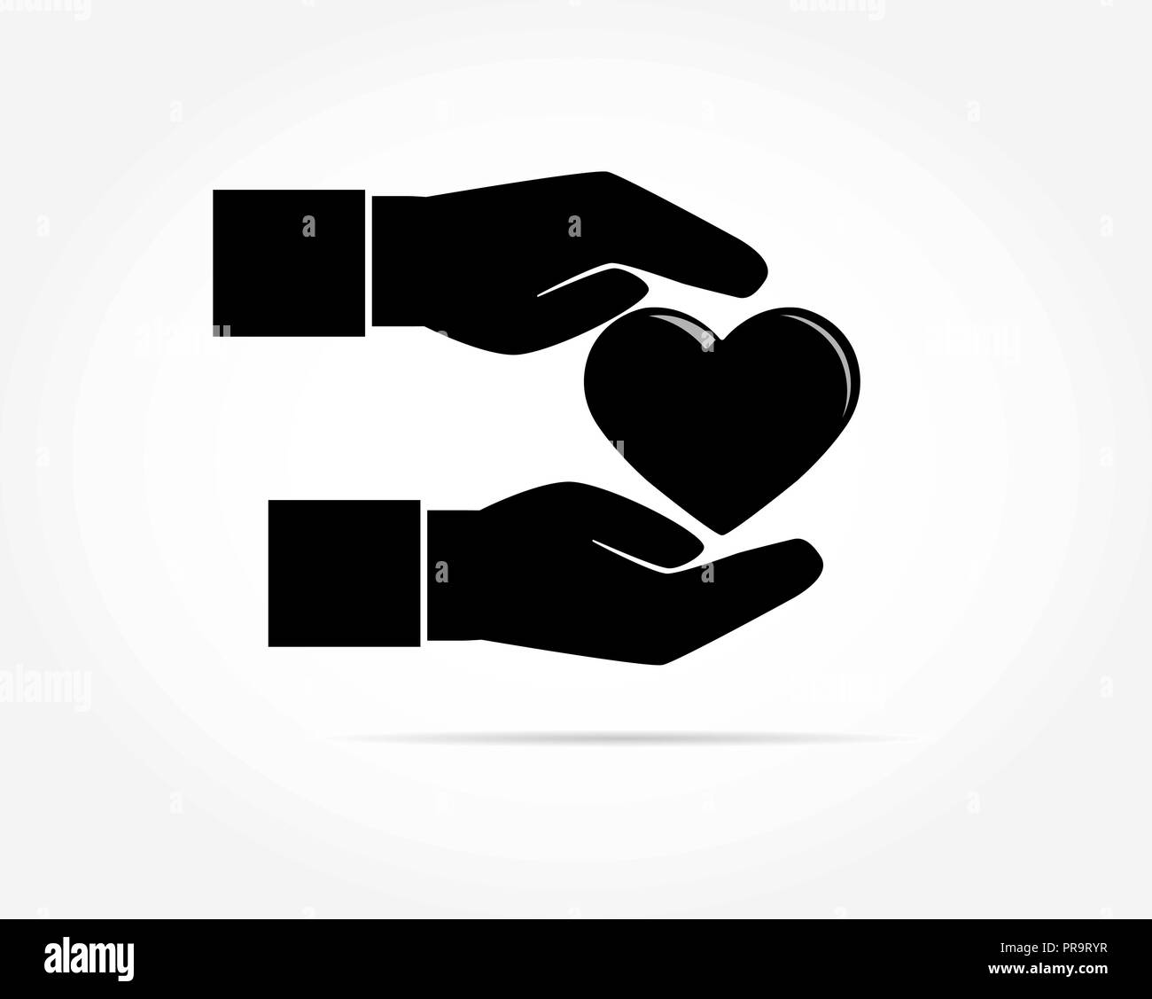 Two palms of outstretched hands gently cover the silhouette of the heart Stock Vector