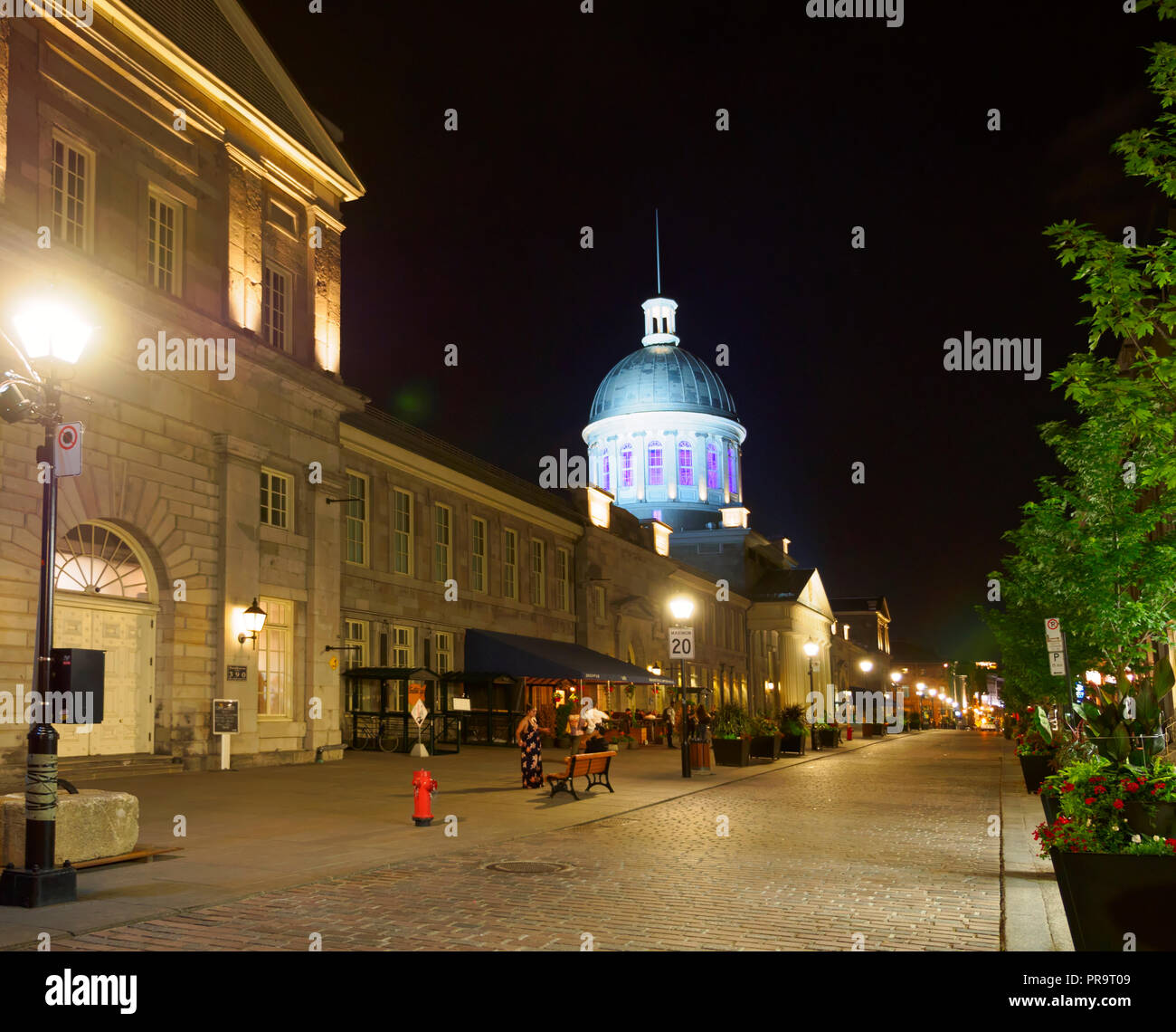 Rue Saint Paul, Old Montreal, with Bonsecours Market at night Stock Photo