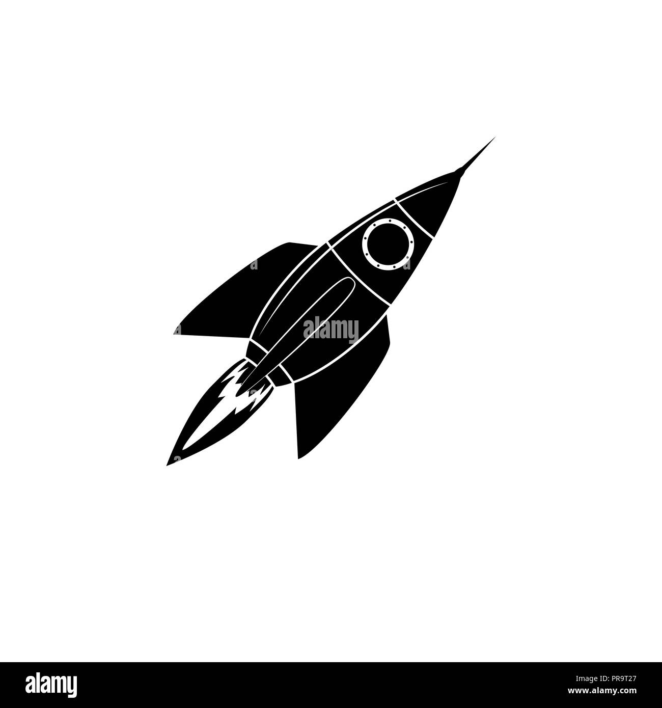 Flat flying rocket, icon for websites and applications Stock Vector ...