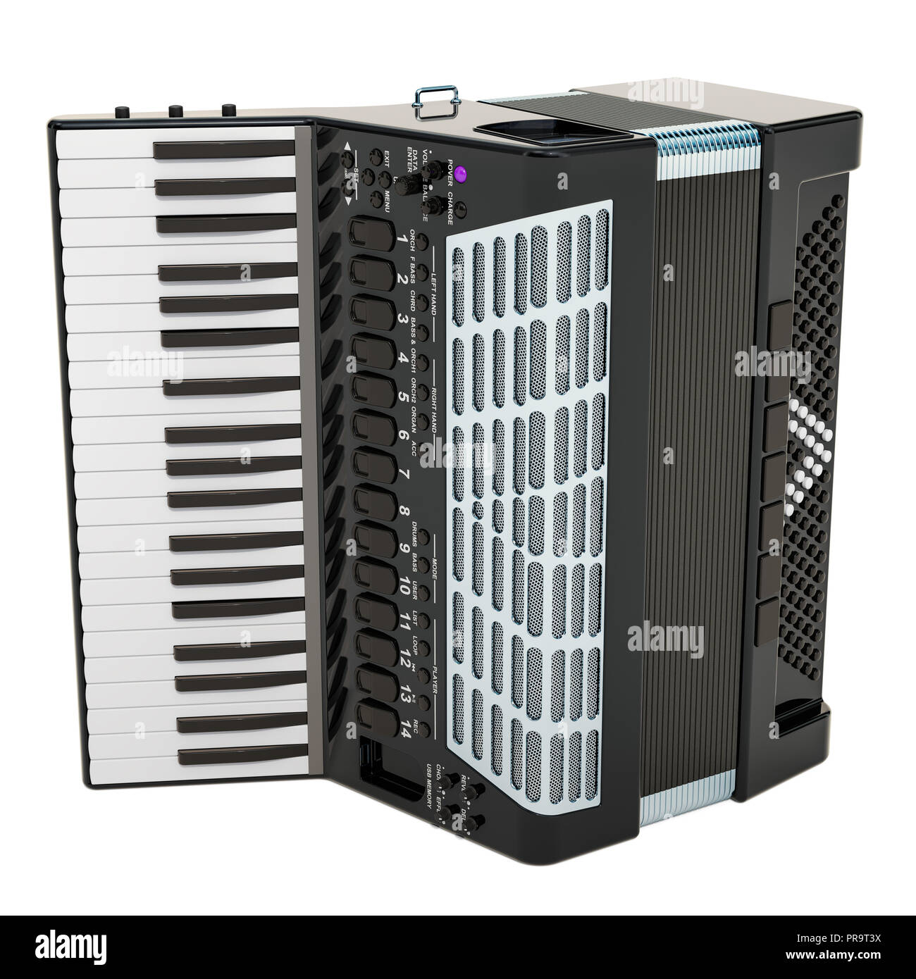 Modern digital accordion. 3D rendering isolated on white background