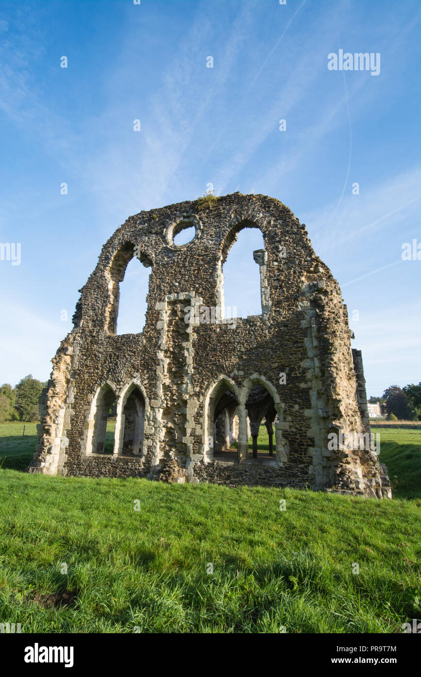 Waverley Abbey, the ruins of the first Cistercian monastery built in England (founded in 1128) in Surrey, UK with copy space Stock Photo