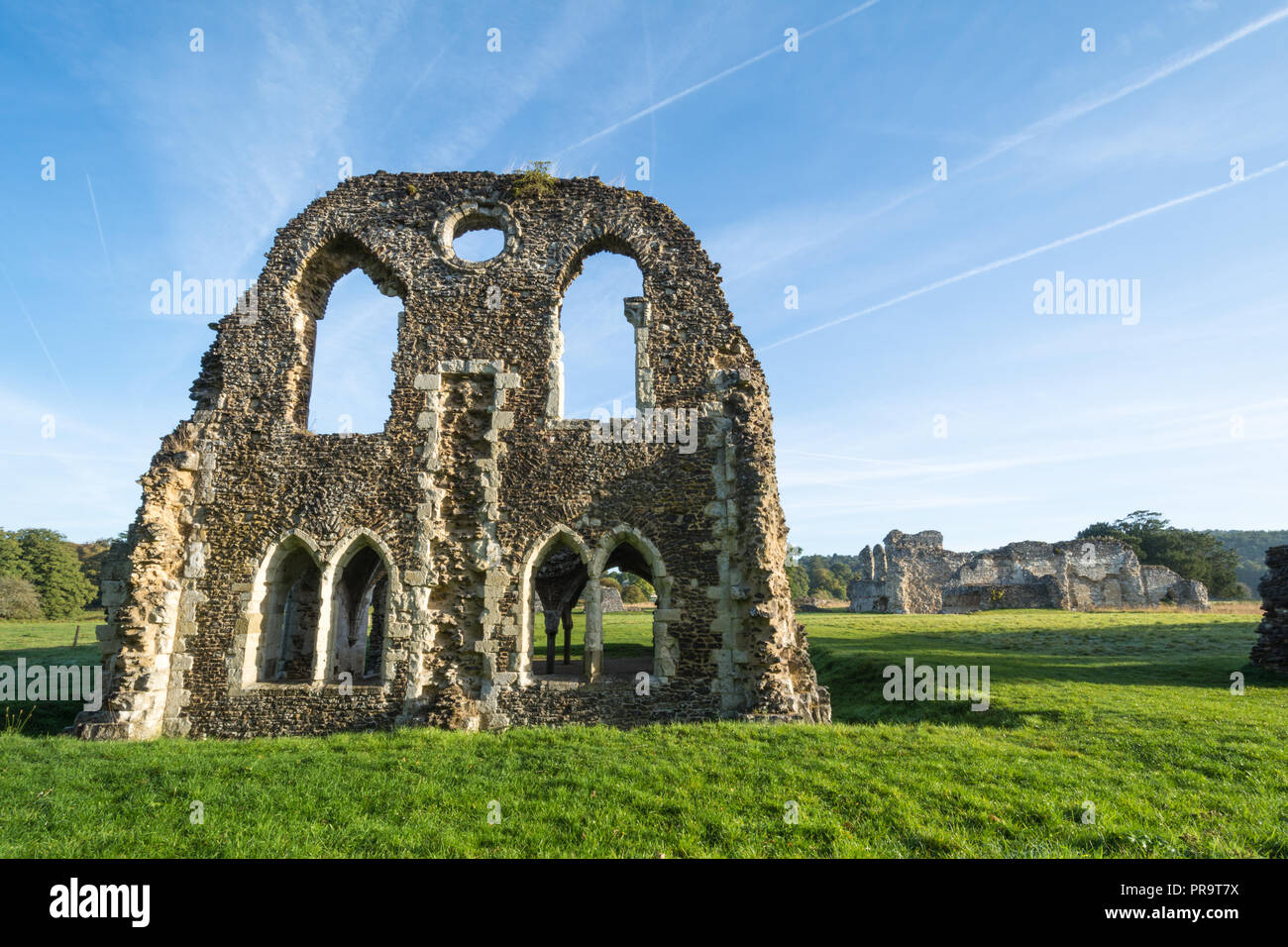 Waverley Abbey, the ruins of the first Cistercian monastery built in England (founded in 1128) in Surrey, UK, with copy space Stock Photo