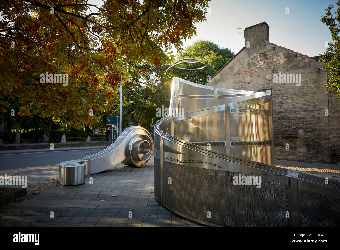 Modern art installation Another Gift - stainless steel twisting and turning sculpture by  Liz Lemon, Stoke-on-Trent, Staffordshire Stock Photo