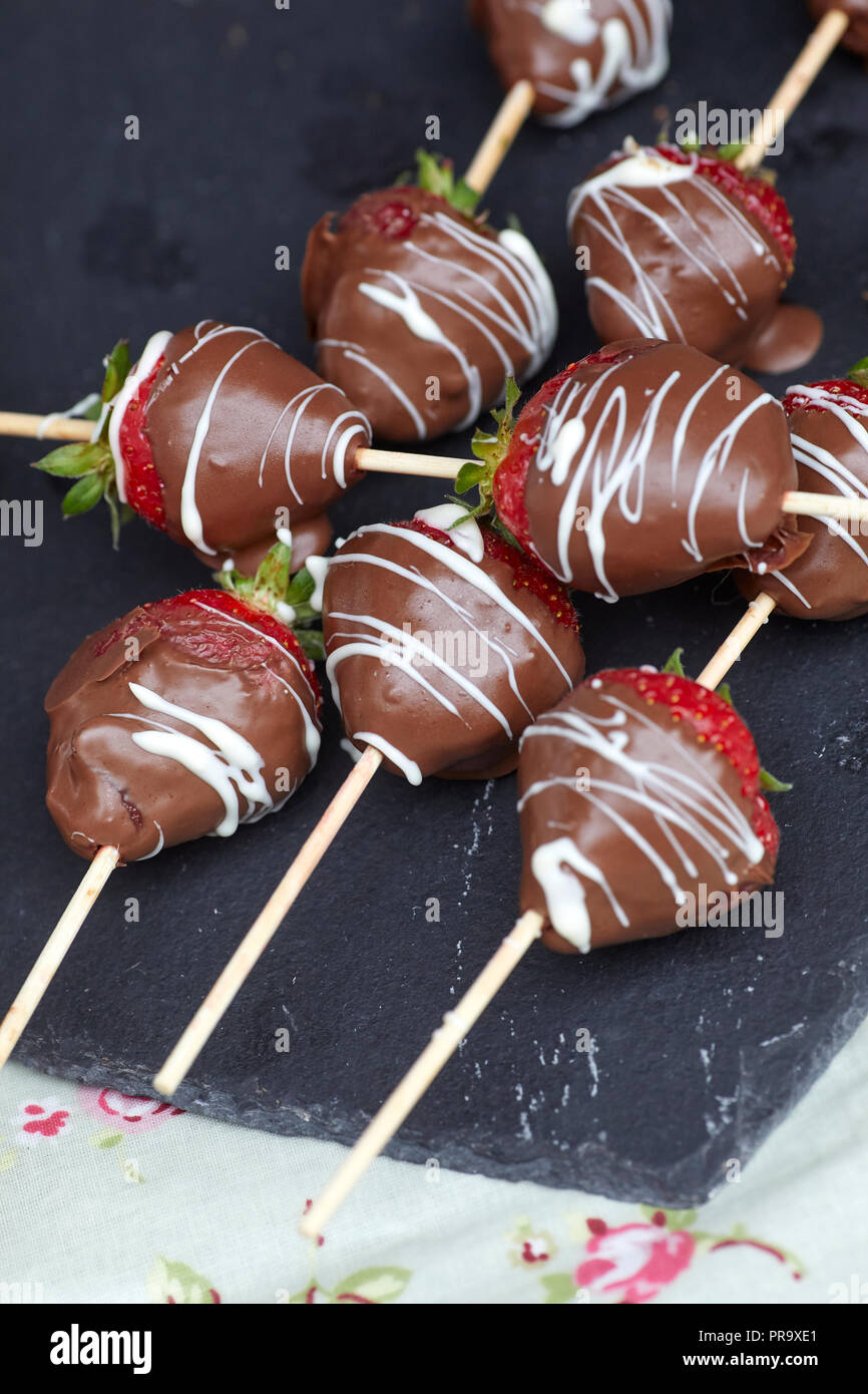Strawberry fruits scour kodaks dipped in chocolate Stock Photo