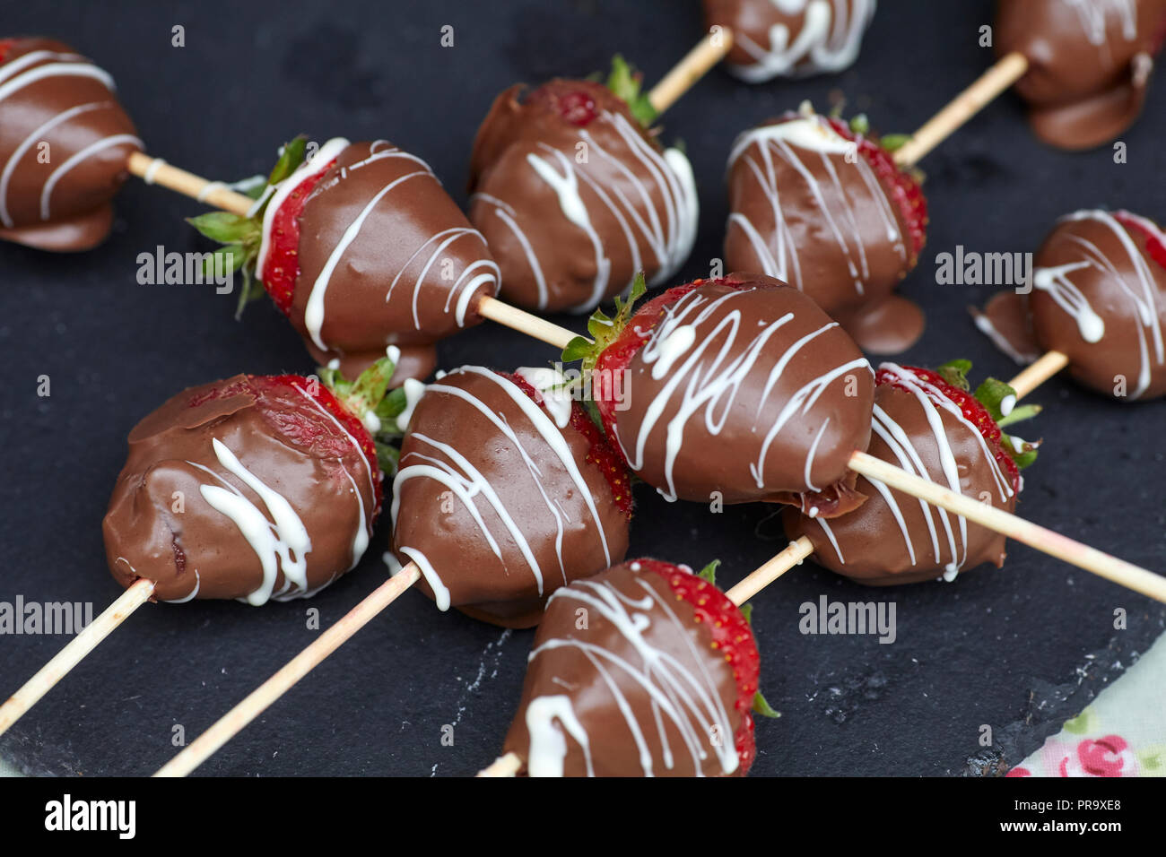 Strawberry fruits scour kodaks dipped in chocolate Stock Photo