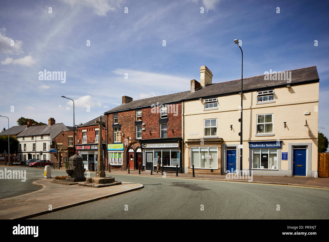 Leyland in Lancashire, England. Leyland Medieval cross and drinking well at Worden lane Stock