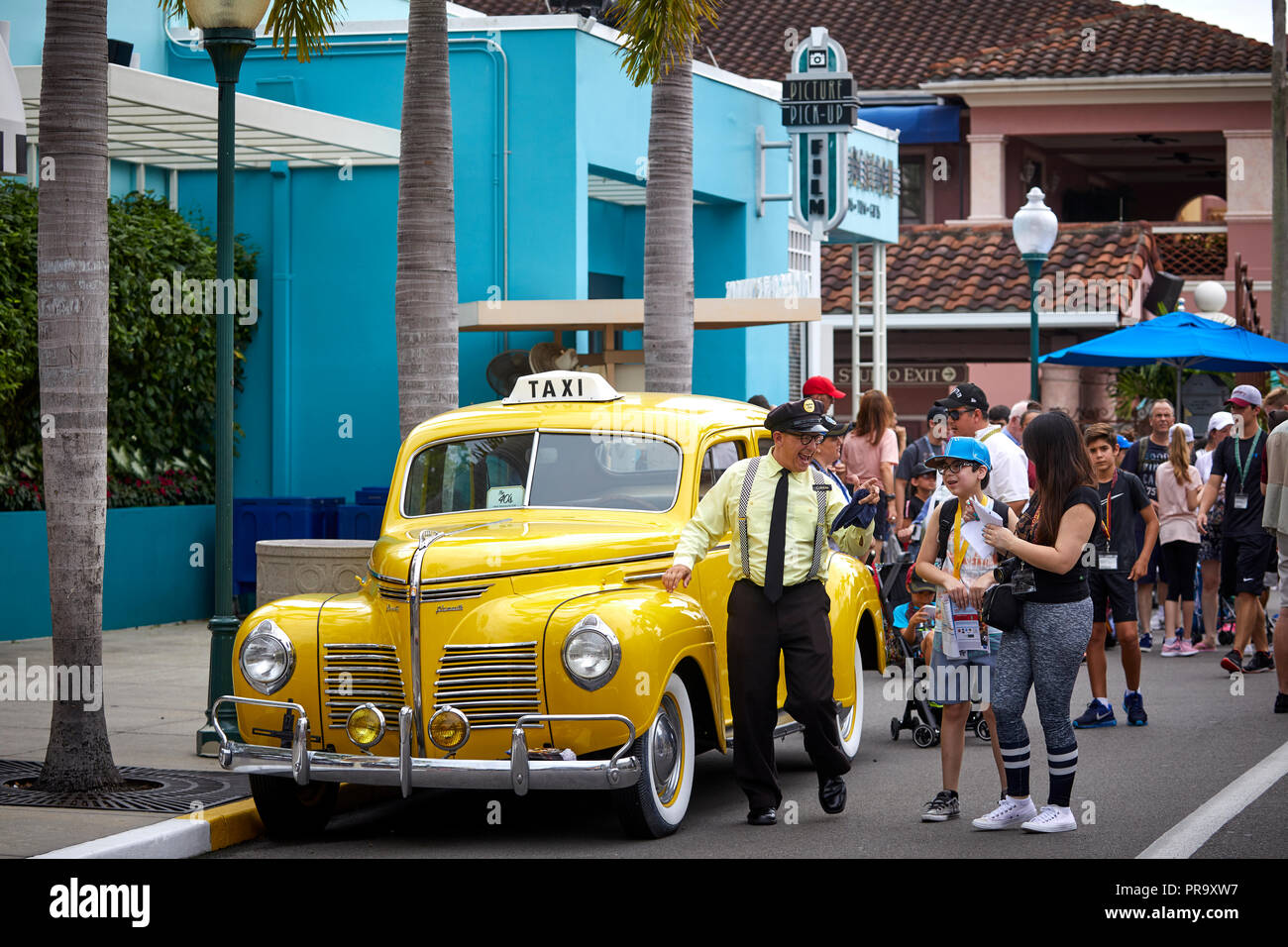Yellow NYC style taxi cab in Universal studios Orlando, Florida Stock Photo