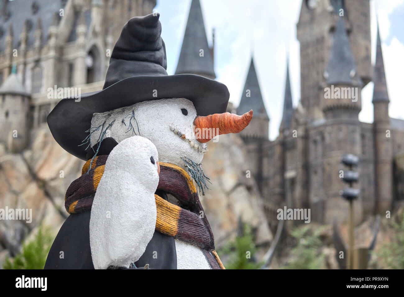 Snowman inside Harry Potter world, Universal studios, Orlando Florida Stock Photo