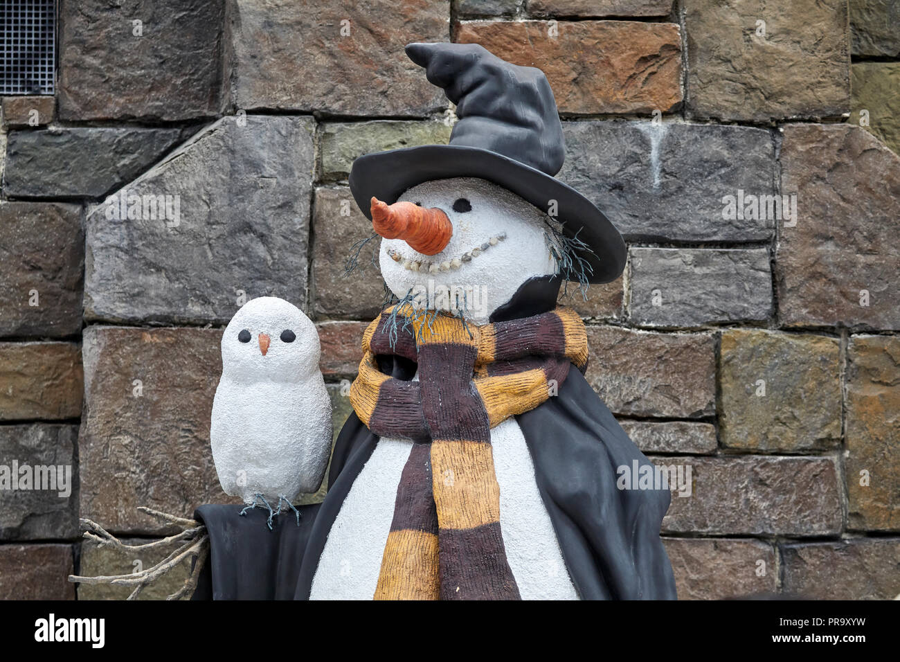 Snowman inside Harry Potter world, Universal studios, Orlando Florida Stock Photo