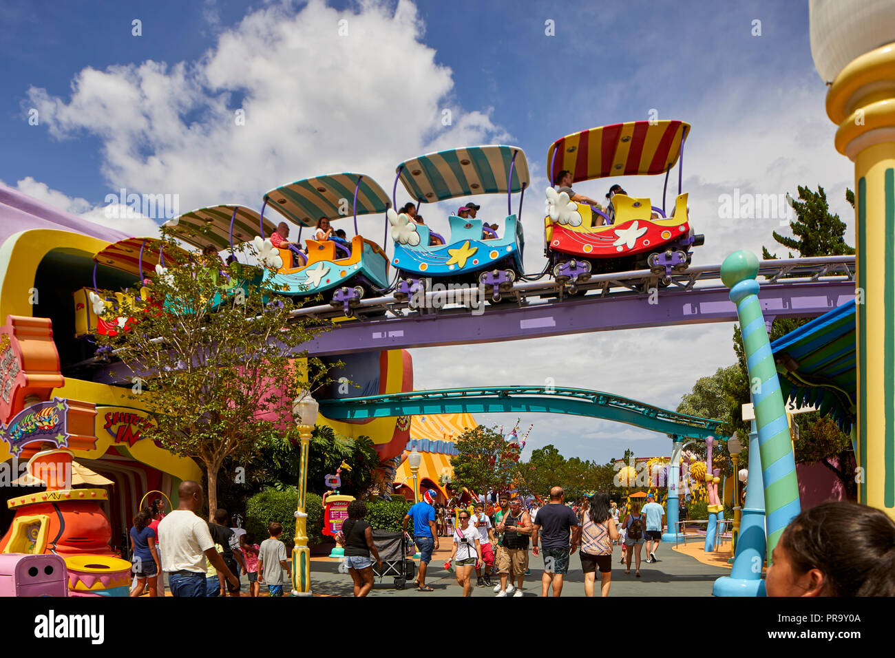 Rollercoaster in Seuss Landing Dr Seuss land in Universal studios orlando Stock Photo